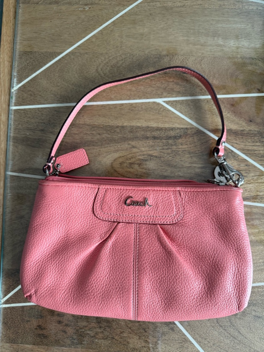 Coach Coral Pink Pebbled Leather Wristlet